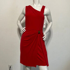Laundry By Shelli Segal "NEW" Lava Red Ruched Drape Sleeveless Dress Size 6